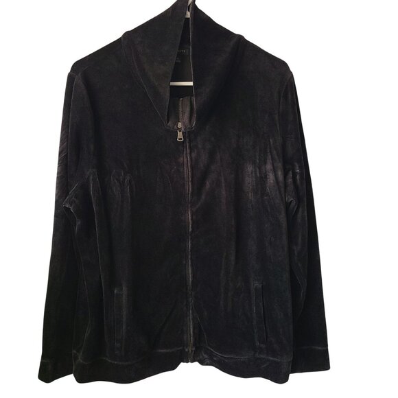 Talbots US Womens XL Black Velour Zip-Up Jacket Lounge Front Pockets - Picture 1 of 9